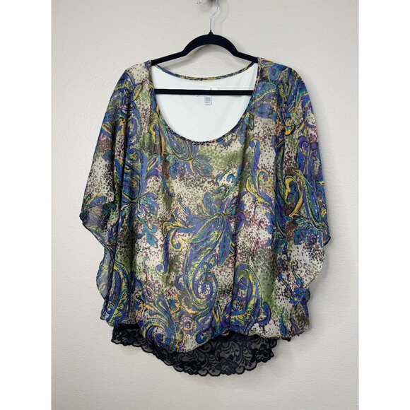 Dressbarn Women's Blue Blouse Size 18/20 short sleeve‎ round neck lace - Picture 2 of 7